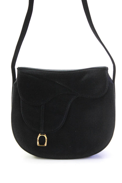 Gucci Womens Single Strap Small Satin Crossbody Handbag Black Gold Tone