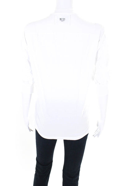 No 21 Womens Textured Half Sleeve Crewneck High Low Blouse Top White Size 38