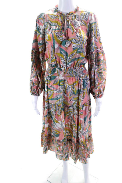 Shoshanna Womens Abstract Print Long Sleeve Long A-Line Dress Multicolor Size 2