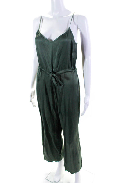 Nation LTD Womens Satin Spaghetti Strap Drawstring Waist Jumpsuit Green Size XS