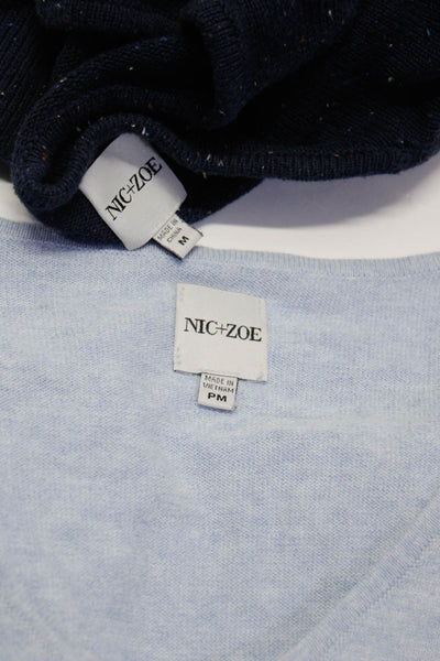 Nic + Zoe Womens Cotton Knit Scoop Neck Short Sweaters Blue Size M Lot 2