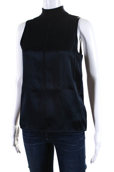 Rag & Bone Womens Satin Sleeveless Turtleneck Blouse Top Navy Blue Size S
