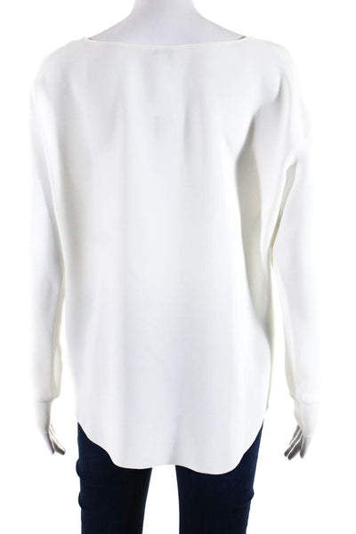 Vince Womens Crepe Round Neck Long Sleeve Pullover Blouse Top White Size XS