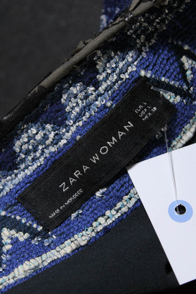 Zara Woman Womens Chevron Woven Long Sleeved Zippered Jacket Blue White Size L