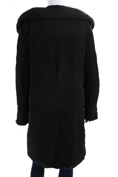 Theory Womens Collared Long Sleeved Snap Drawstring Puffer Coat Black Size M