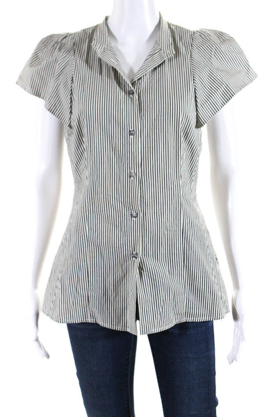 Pearl By Lela Rose Womens Cotton Striped Print Button Up Shirt White Gray Size 2