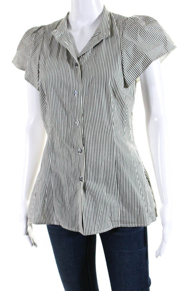 Pearl By Lela Rose Womens Cotton Striped Print Button Up Shirt White Gray Size 2