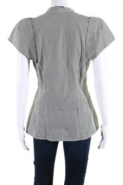 Pearl By Lela Rose Womens Cotton Striped Print Button Up Shirt White Gray Size 2