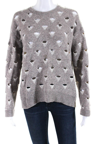 One Grey Day Womens Wool Knit Cutout Distressed Pullover Sweater Brown Size XS