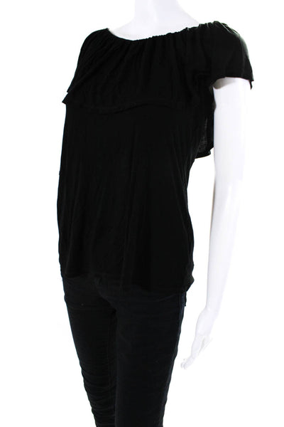 Paige Womens Jersey Knit Ruffled One Sleeve Scoop Neck Blouse Top Black Size S