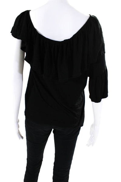 Paige Womens Jersey Knit Ruffled One Sleeve Scoop Neck Blouse Top Black Size S
