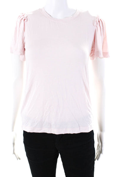 Hale Bob Womens Jersey Knit Crew Neck Flutter Sleeve Tee T-Shirt Pink Size S