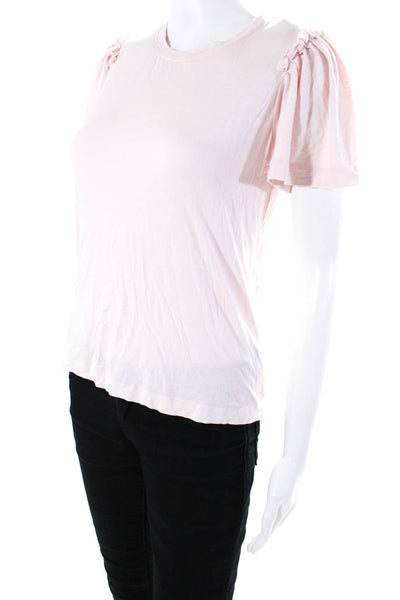 Hale Bob Womens Jersey Knit Crew Neck Flutter Sleeve Tee T-Shirt Pink Size S