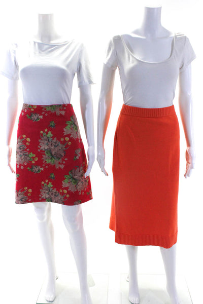 Etcetera Womens Knee Length Floral Knit Skirts Pink Orange Size XL 12 Lot 2
