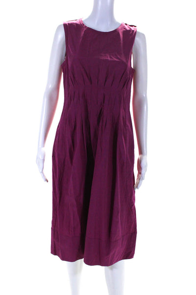 'S Max Mara Womens Pleated Sleeveless Round Neck A Line Dress Magenta Size 40