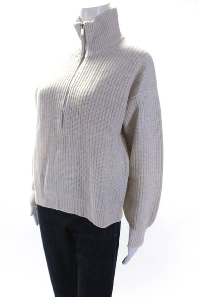 Everlane Womens Heathered Oat The Felted Merino Half Zip Sweater Size XS