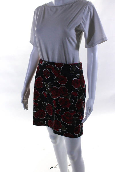 Moschino Womens Cotton Rose Print Knee Length Straight Pencil Skirt Black Size 6