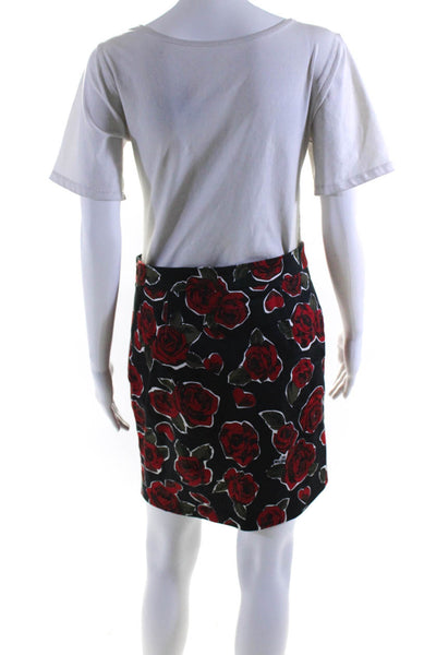 Moschino Womens Cotton Rose Print Knee Length Straight Pencil Skirt Black Size 6