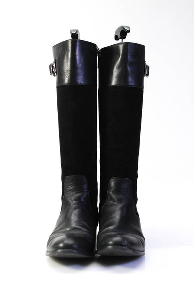 Aquatalia Womens Black Suede Leather Buckle Detail Knee High Boots Shoes Size 8