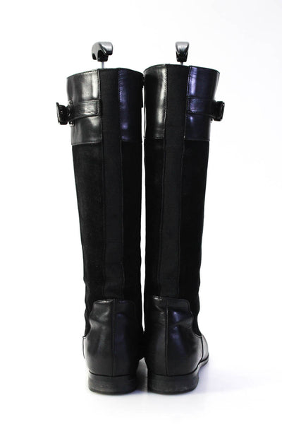 Aquatalia Womens Black Suede Leather Buckle Detail Knee High Boots Shoes Size 8