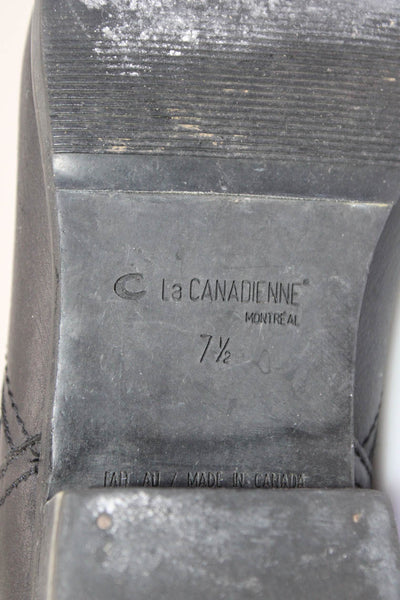C La Canadienne Womens Black Buckle Detail Midi-Calf Boots Shoes Size 7.5