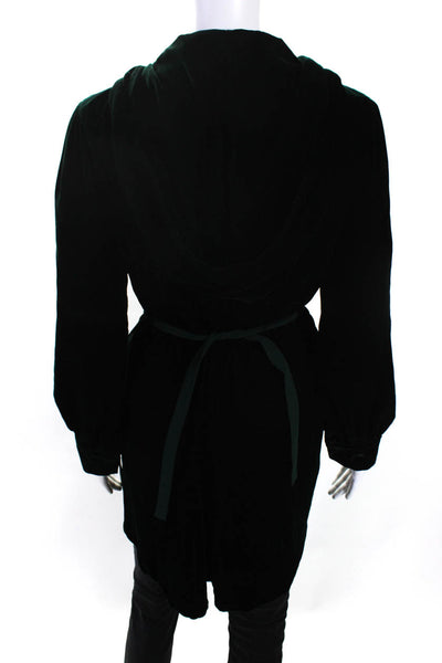 Zara Womens Tie Front Velvet Hooded Kimono Robe Dark Green Size Medium