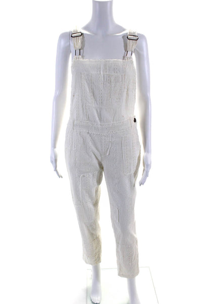 Free People Womens Embroidered Eyelet Slim Leg Overalls Jumpsuit White Size 2