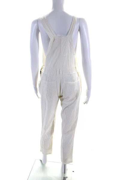 Free People Womens Embroidered Eyelet Slim Leg Overalls Jumpsuit White Size 2