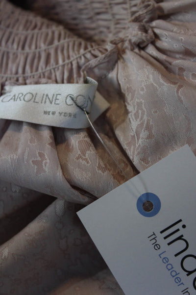 Caroline Constas Womens Smocked Turtleneck Paisley Jacquard Blouse Pink One Size