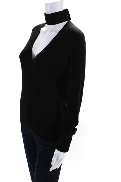 Theory Womens Buttoned High Cutout V Neck Long Sleeved Thin Sweater Black Size S