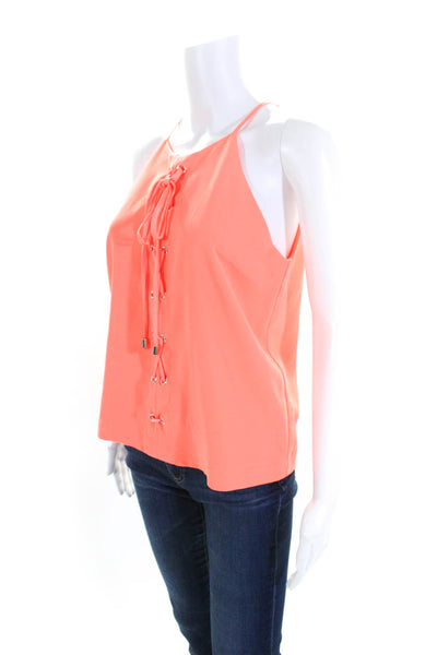 Parker Women's Halter Neck Sleeveless Lace Up Blouse Coral Size S
