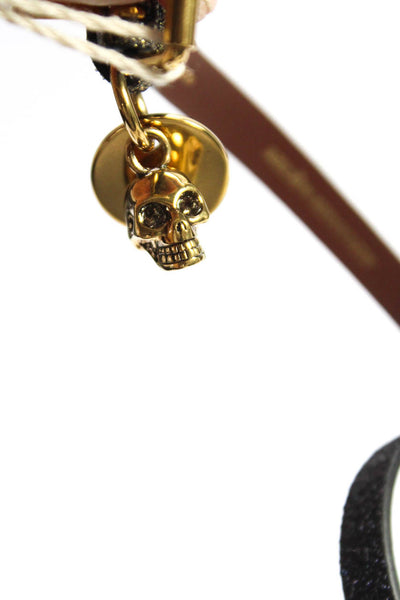 Alexander McQueen Leather Skull Charm Gold Tone Hardware Glitter Collar Black