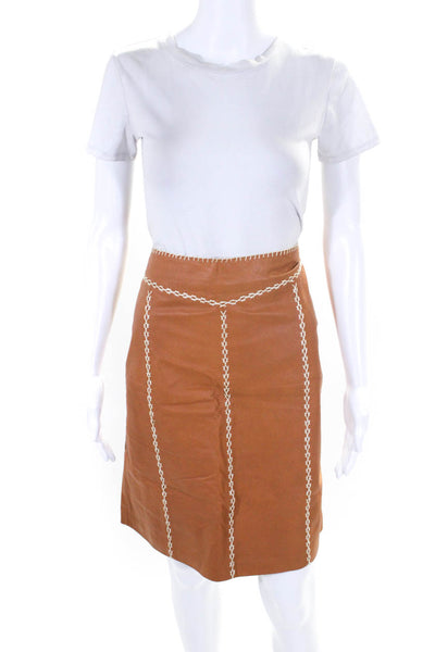 Gap Women's Leather Stitched Trim Lined Knee Length Pencil Skirt Orange Size 6