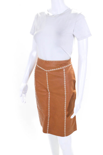 Gap Women's Leather Stitched Trim Lined Knee Length Pencil Skirt Orange Size 6