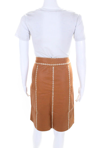 Gap Women's Leather Stitched Trim Lined Knee Length Pencil Skirt Orange Size 6