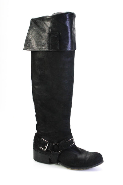 Dior Women's Suede Silver Tone Hardware Knee High Boots Black Size 8.5