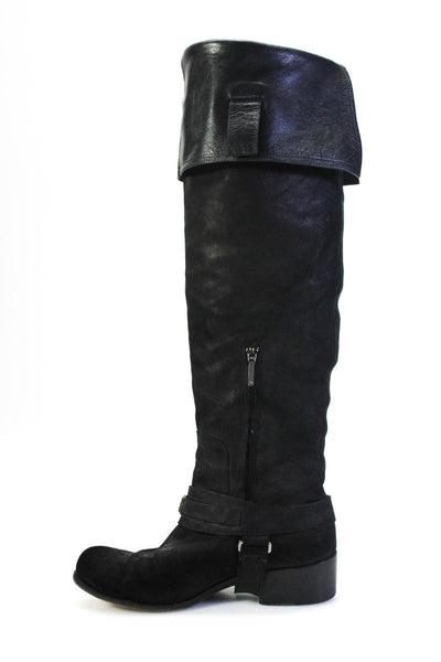 Dior Women's Suede Silver Tone Hardware Knee High Boots Black Size 8.5