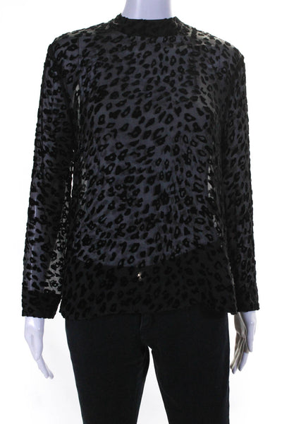 Rag & Bone Womens Burnout Velvet Leopard Print High Neck Top Blouse Black XS