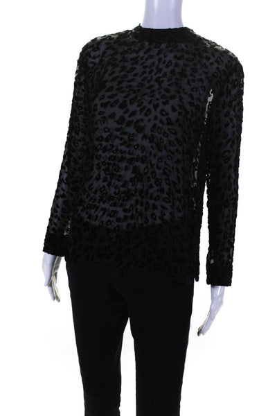 Rag & Bone Womens Burnout Velvet Leopard Print High Neck Top Blouse Black XS