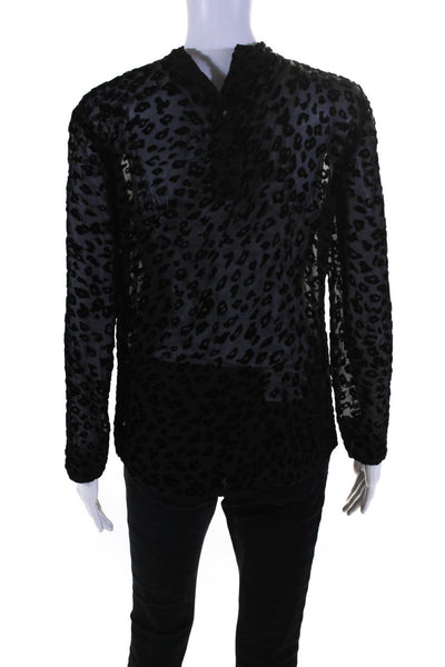 Rag & Bone Womens Burnout Velvet Leopard Print High Neck Top Blouse Black XS