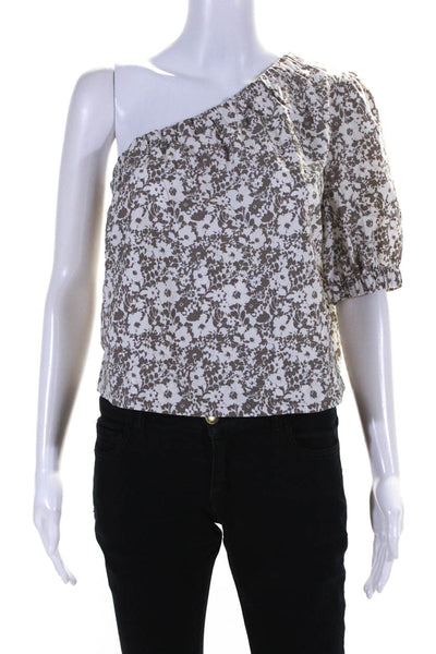 Rails Womens One Shoulder Short Sleeve Floral Poplin Top Blouse Brown Small
