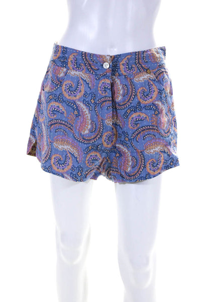 Antik Batik Womens High Waist Top Stitched Paisley Shorts Blue Purple Medium