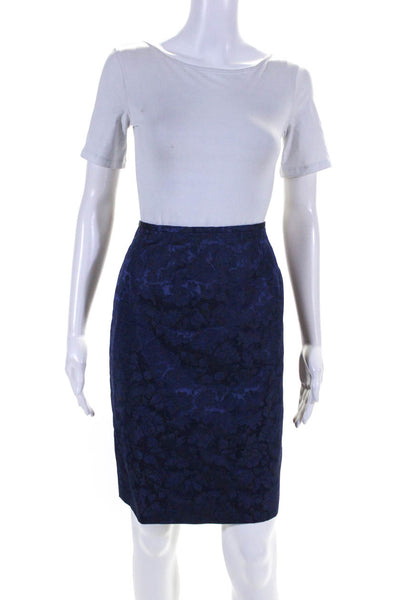 Tahari Womens Floral Satin Jacquard Knee Length Pencil Skirt Blue Size 6