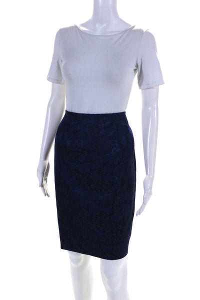 Tahari Womens Floral Satin Jacquard Knee Length Pencil Skirt Blue Size 6