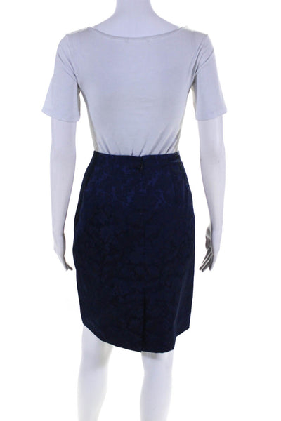 Tahari Womens Floral Satin Jacquard Knee Length Pencil Skirt Blue Size 6