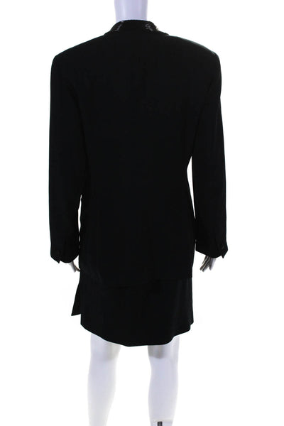 Kenar Womens Crepe Beaded Lapel Pencil Skirt Blazer Suit Set Black Size 10