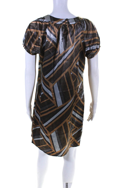 BCBGMAXAZRIA Womens Round Neck Short Sleeves Line A-Line Mini Dress Brown Size M