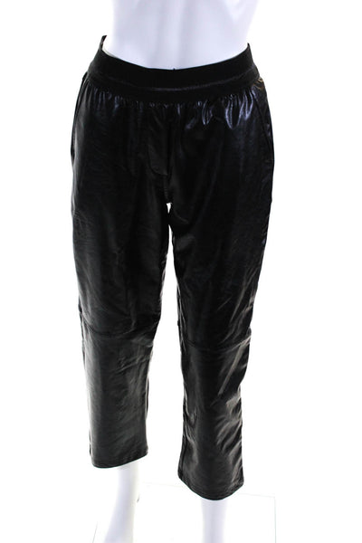 Lola & Sophie Womens Faux Leather Elastic Straight Cropped Pants Black Size 2