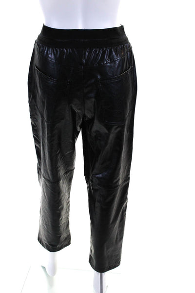 Lola & Sophie Womens Faux Leather Elastic Straight Cropped Pants Black Size 2