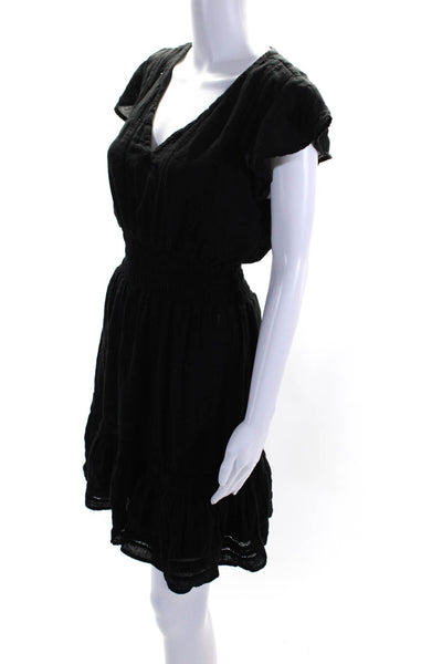 Rails Womens Elastic Waist Short Sleeved V Neck Short Blouson Dress Black Size S